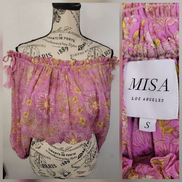 Misa Los Angeles Women's Eva Pink Gold Floral Print Off The Shoulder Top Size S - Picture 1 of 9